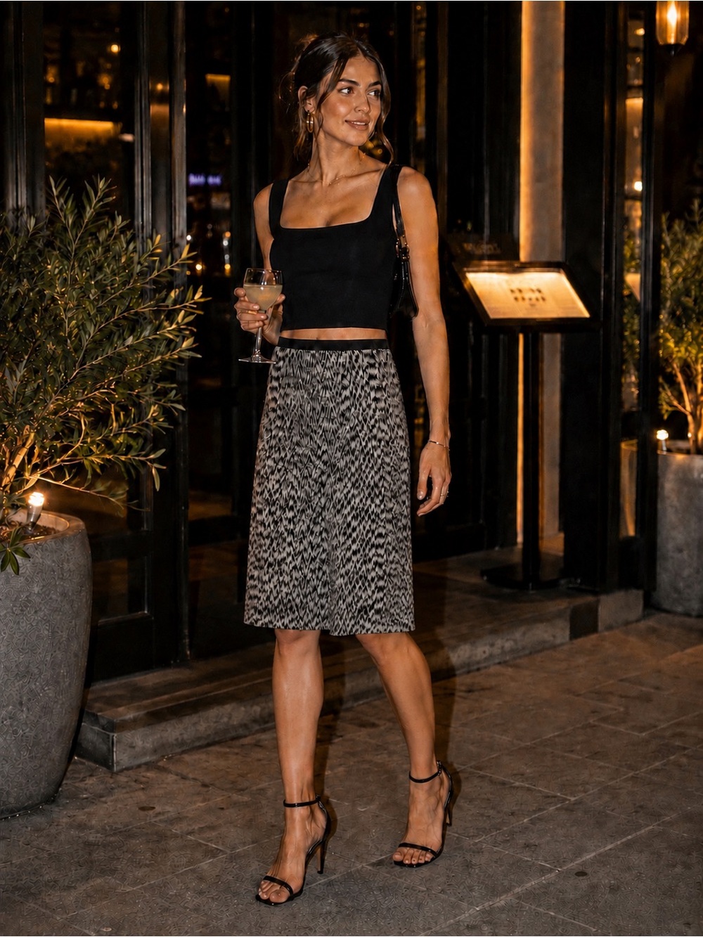 Sandro  Black & White Patterned Midi Skirt